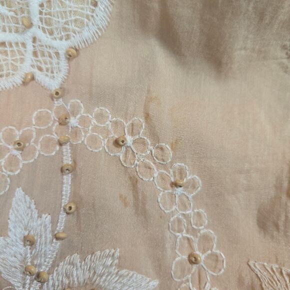Alberto Makali Embroidered Silk Top Size Medium Tan Coquette Feminine Boho Fairy - Picture 11 of 12